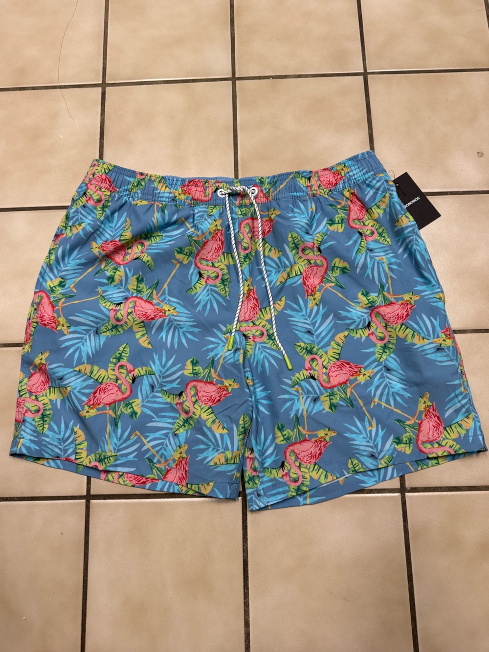 NWT Bonobos Blue Flamingo Print Swim Trunks
